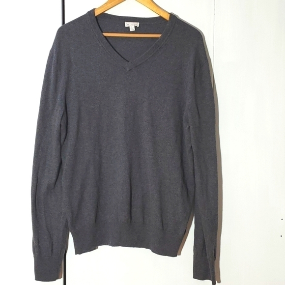 Gap- Mens Dark Gray Cashmere Vneck Sweater neutral luxury Sz.Large - Picture 1 of 5
